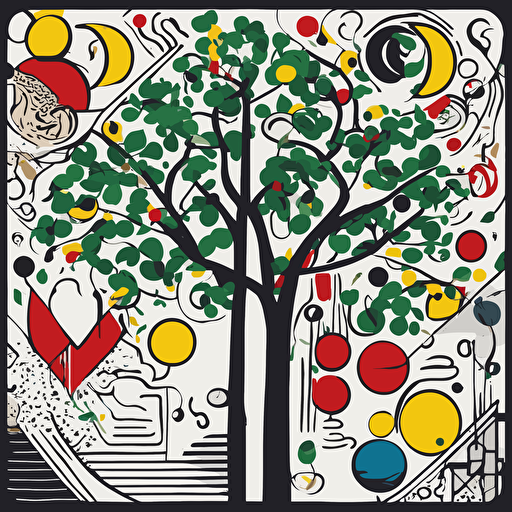 a tree with different objects in its branches