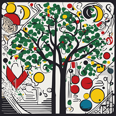 a tree with different objects in its branches