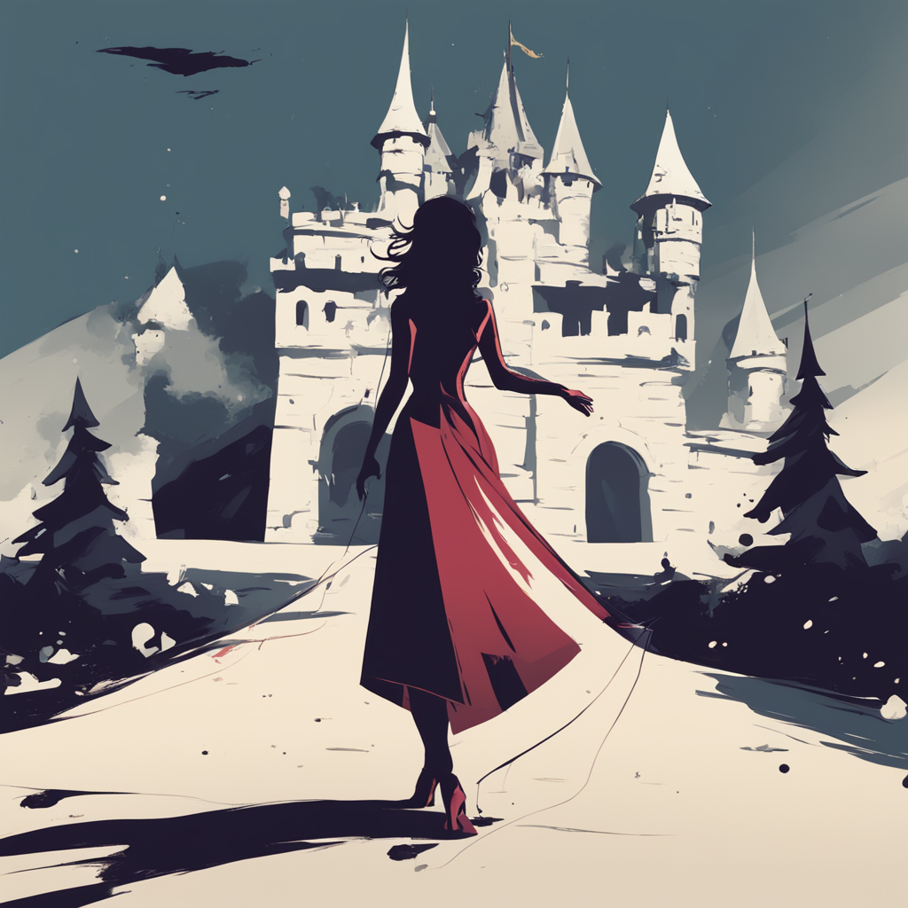 a princess standing in front of a castle