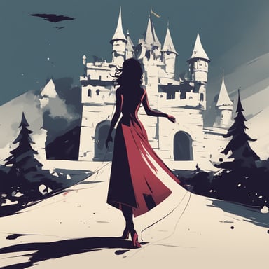 a princess standing in front of a castle