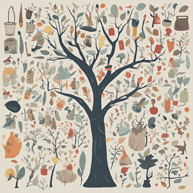 a tree with different objects in its branches