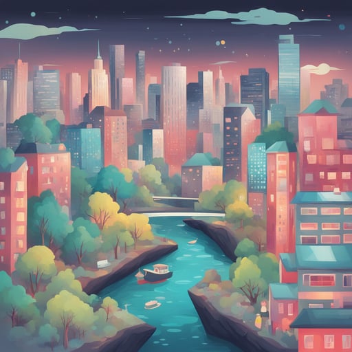 a cityscape with a river