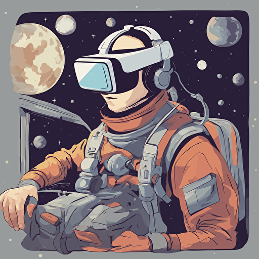 a person with vr headset floating in space