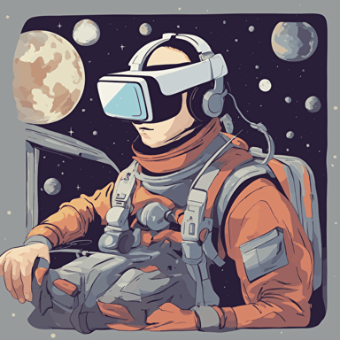 a person with vr headset floating in space