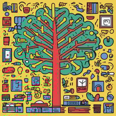 a tree with different objects in its branches