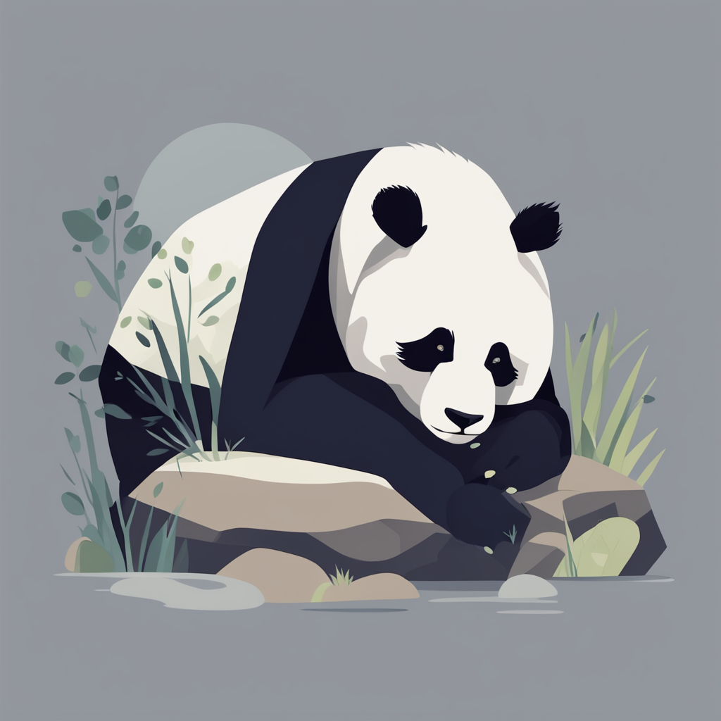 a panda sleeping on a rock