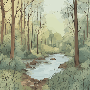 a forest with a river