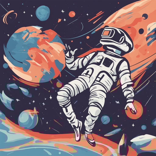 a person with vr headset floating in space