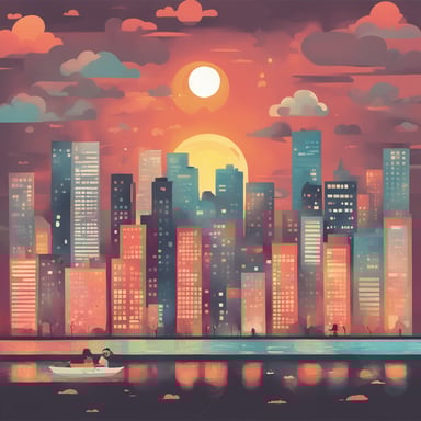 a sunsetting over a city