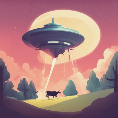 an alien spaceship abducting a cow