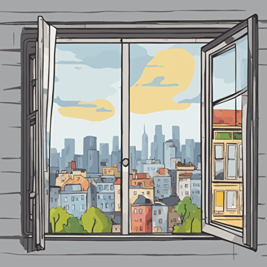 a window with a view of a city