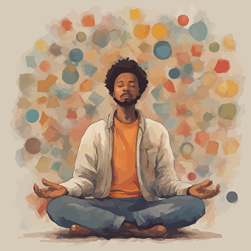 a person meditating with shapes coming out of their head