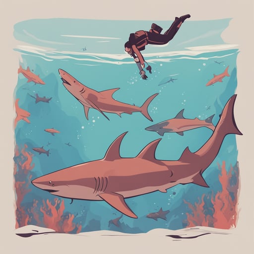 a person diving with sharks
