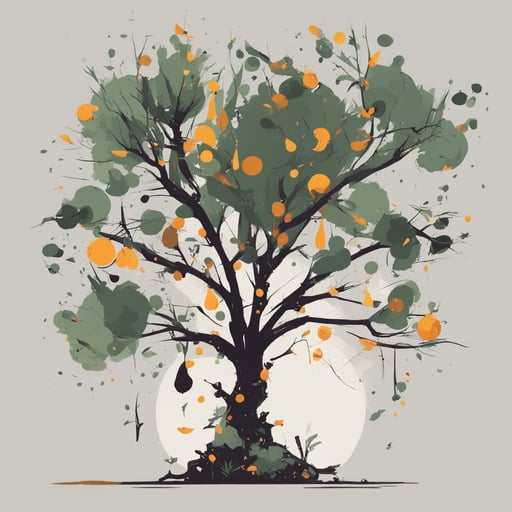 a tree with different objects in its branches