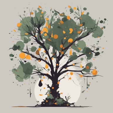 a tree with different objects in its branches