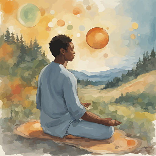 a person meditating with shapes coming out of their head