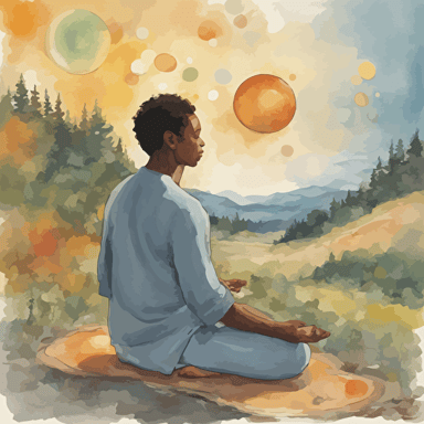 a person meditating with shapes coming out of their head