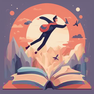 a person flying on a book
