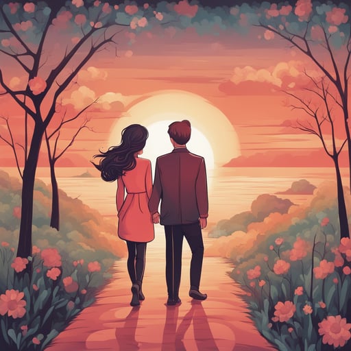 a couple walking together at the sunset