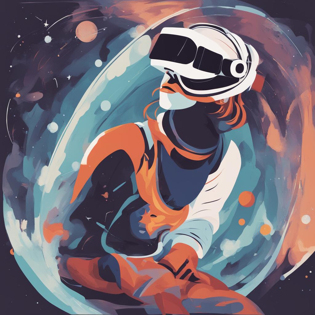 a person with vr headset floating in space