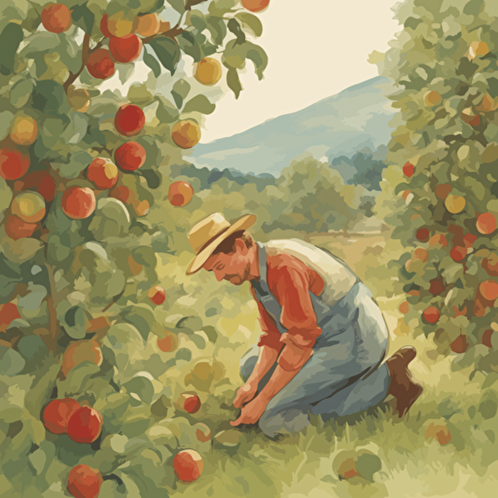a farmer picking apples