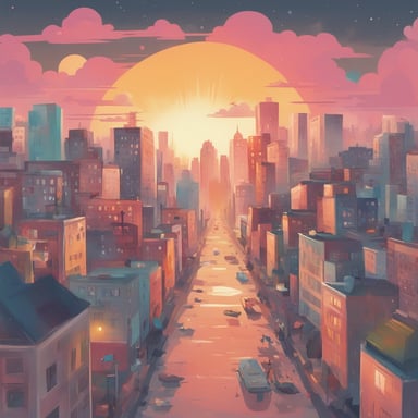 a sunsetting over a city