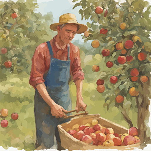 a farmer picking apples