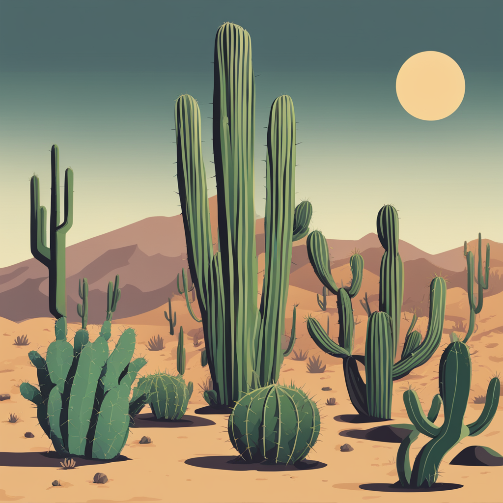 a collection of cacti in the desert