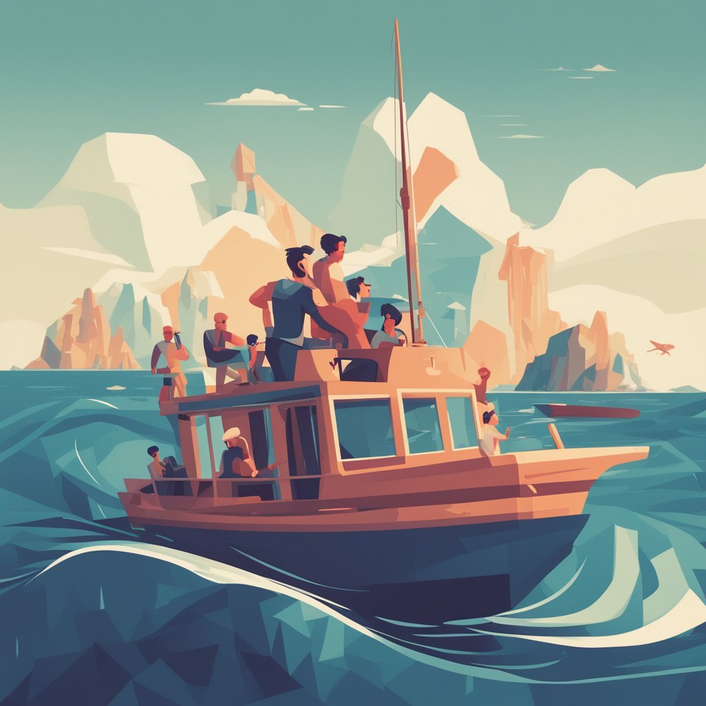 a team on a boat navigating the ocean