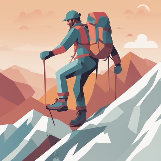a mountain climber reaching the top of a mountain