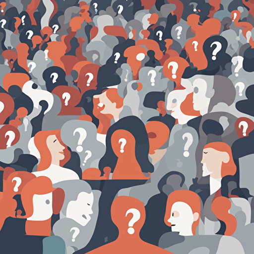 people pondering a question with question marks floating