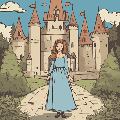 a princess standing in front of a castle