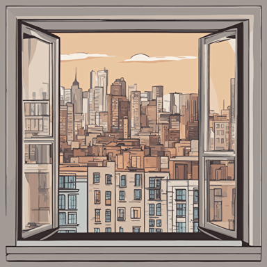 a window with a view of a city