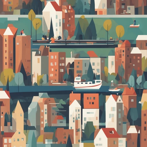 a cityscape with a river