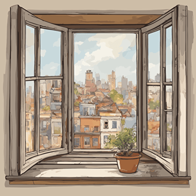 a window with a view of a city