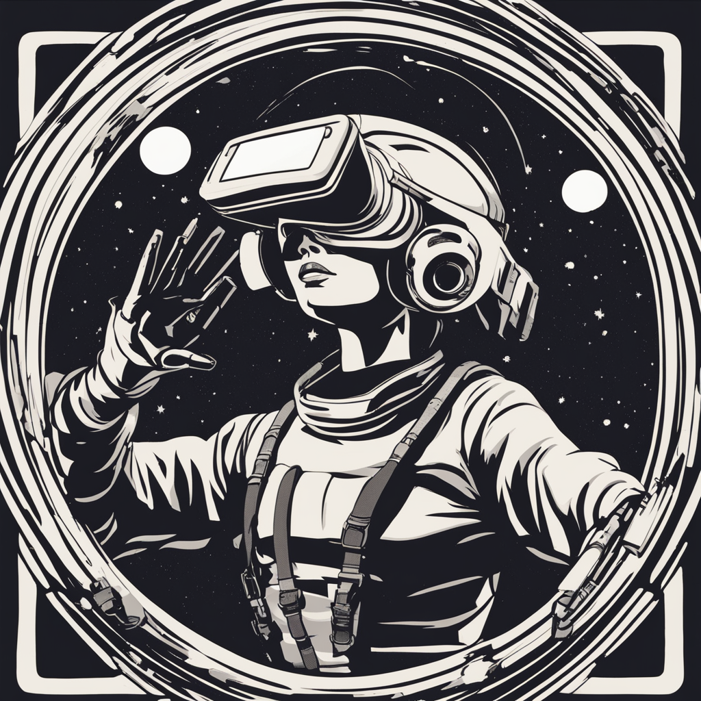 a person with vr headset floating in space
