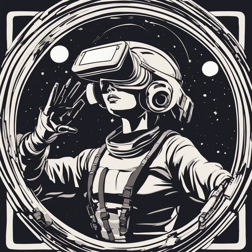 a person with vr headset floating in space