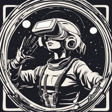 a person with vr headset floating in space