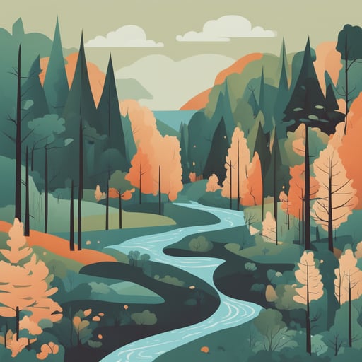 a forest with a river