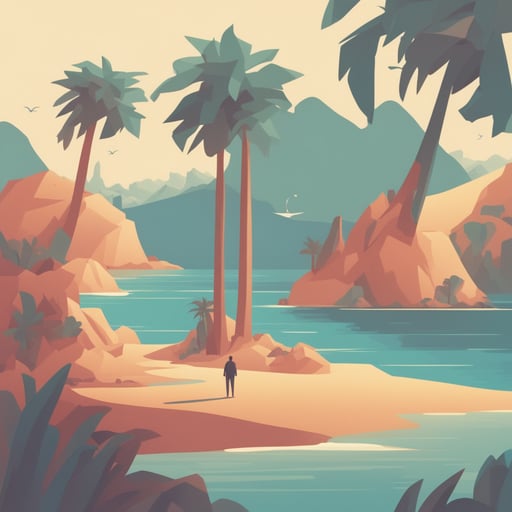 a person stranded on a desert island