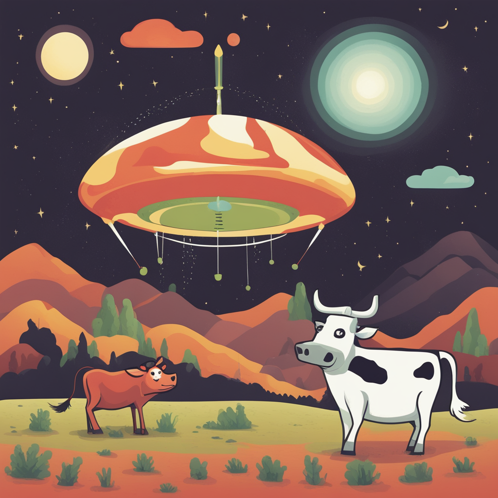 an alien spaceship abducting a cow