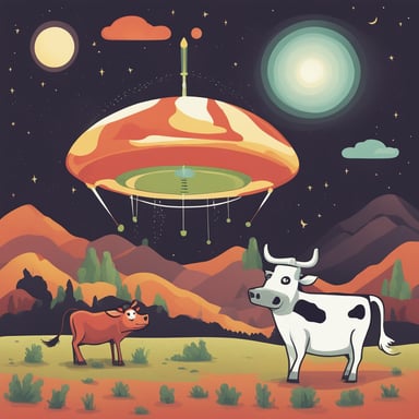 an alien spaceship abducting a cow