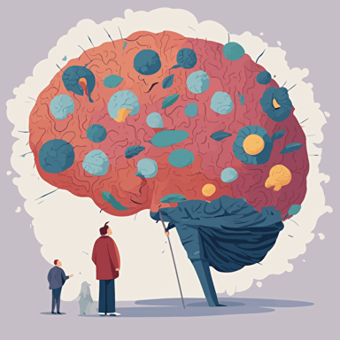 researches standing in front of a gigantic brain