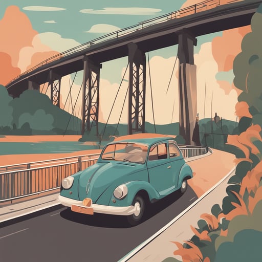 a car driving on a bridge