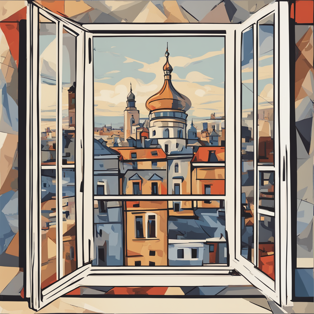 a window with a view of a city