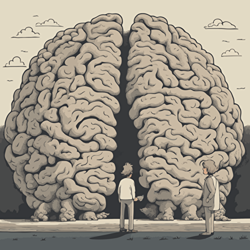 researches standing in front of a gigantic brain