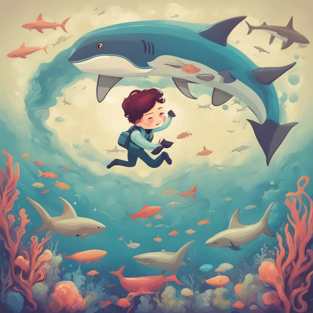 a person diving with sharks