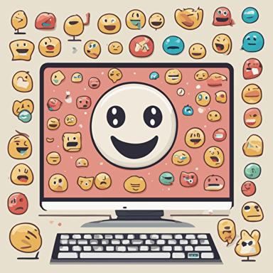 a computer screen with large emojis coming out of it