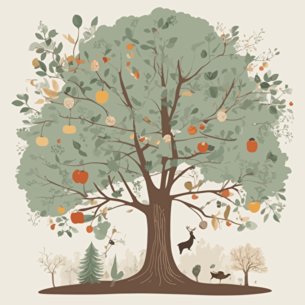 a tree with different objects in its branches