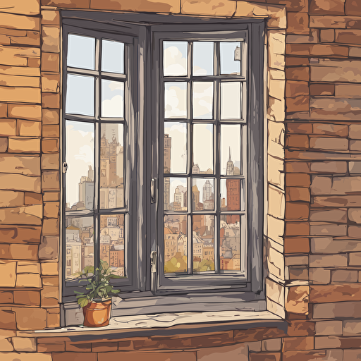 a window with a view of a city